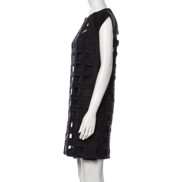 Miu Miu Runway Rare Cut Out Shift Dress Eyelet Embroidered Wool Blend Minimalist - Picture 7 of 16